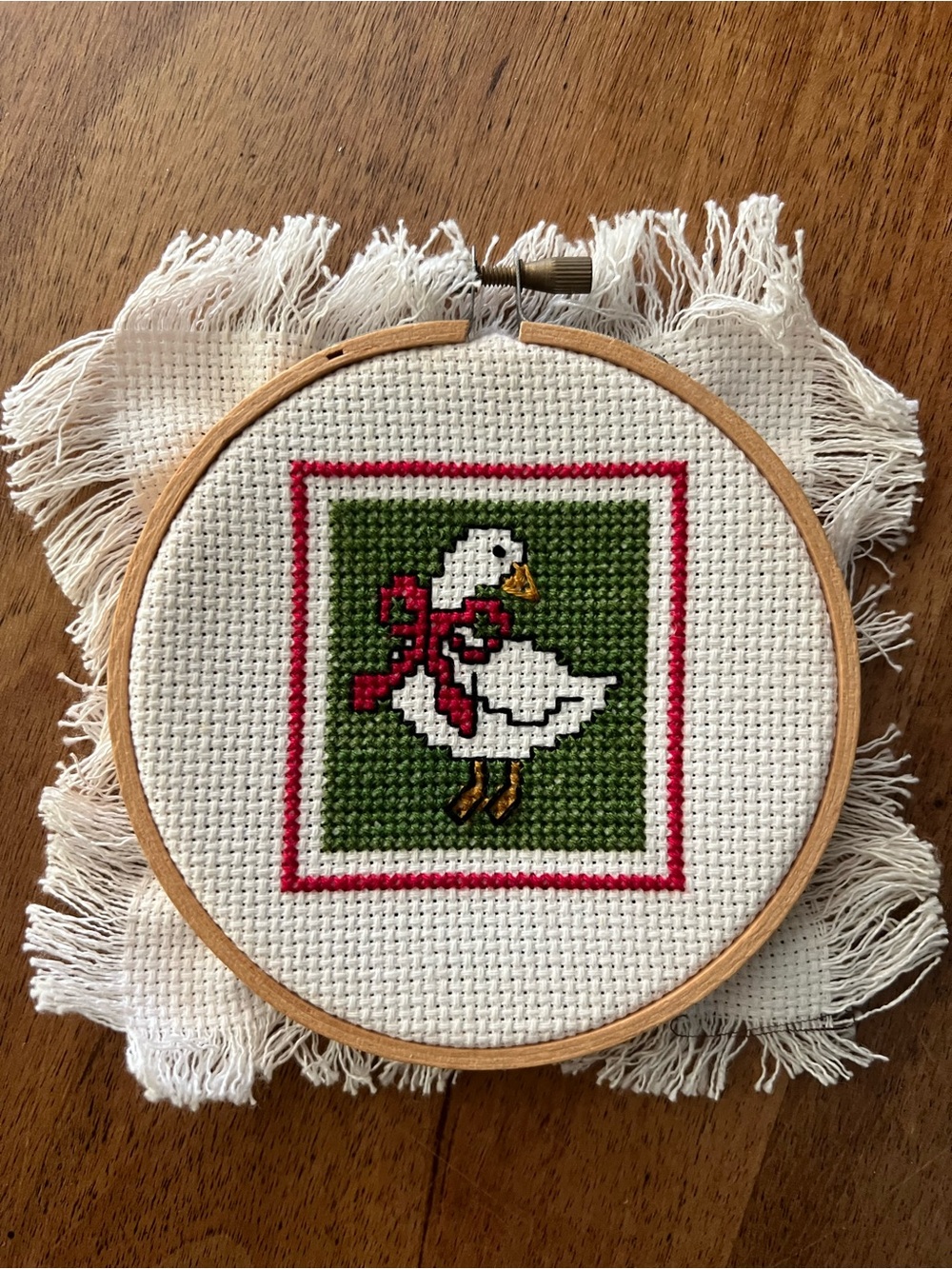 Vintage country goose cross stitch framed hoop wall art cottagecore   Farmhouse